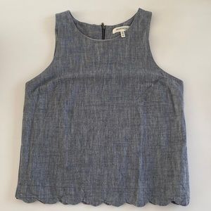 Chambray style tank top with scalloped detail bottom